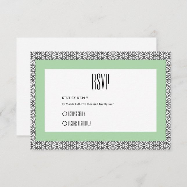 Cartão RSVP Casamento Geométrico Islâmico de Turquesa (Frente/Verso)