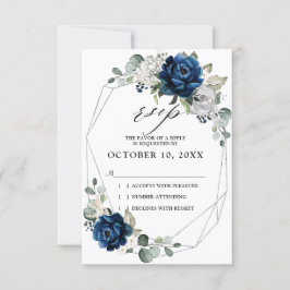 Cartão RSVP Casamento Geométrico Marfim Champagne Prata Marinh