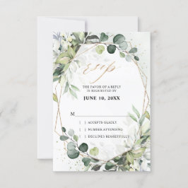 Cartão RSVP Casamento Geométrico Moderno com Eucalipto e Sage