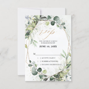 Cartão RSVP Casamento Geométrico Moderno com Eucalipto e Sage