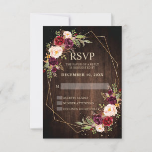 Cartão RSVP Casamento Geométrico Moderno Floral Bege Borgonha