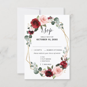 Cartão RSVP Casamento Geométrico Moderno Floral de Blush