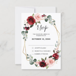 Cartão RSVP Casamento Geométrico Moderno Floral de Blush
