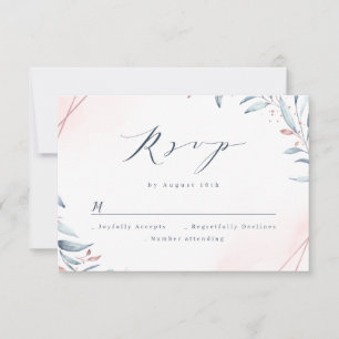 Cartão RSVP Casamento Geométrico rosa Dourado Dusty Blue Gree