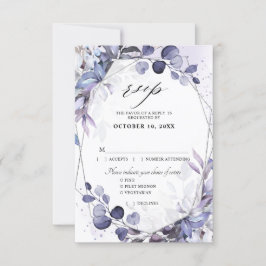 Cartão RSVP Casamento Geométrico Roxo de Eucalipto Periwinkle