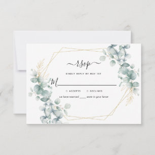 Cartão RSVP Casamento Geométrico Russo Dourado Eucalyptus Gree