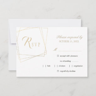 Cartão RSVP Casamento geométrico simples da caligrafia dourada