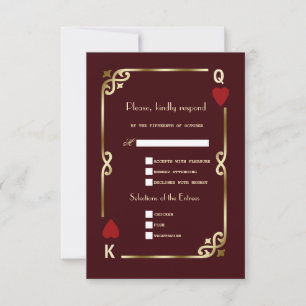 Cartão RSVP Casamento Glam Casino Gold Deep Burgundy Art Deco