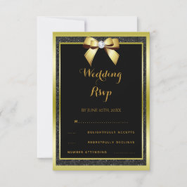 Cartão RSVP Casamento Glamouroso Arco de Ouro & Brilho Preto