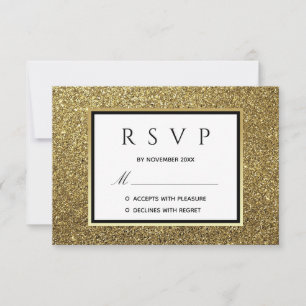 Cartão RSVP Casamento Glitter Gold