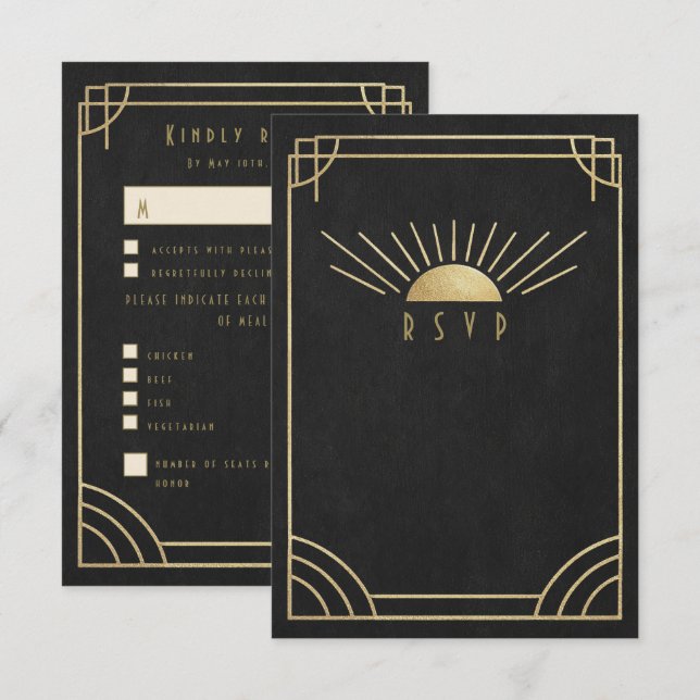 Cartão RSVP Casamento Golden Sunburst (Frente/Verso)