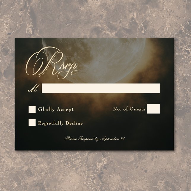 Cartão RSVP Casamento Gótico - Arca Cheia Cheia - Escuro (Gothic Dark Full Moon Arch Wedding RSVP Card)