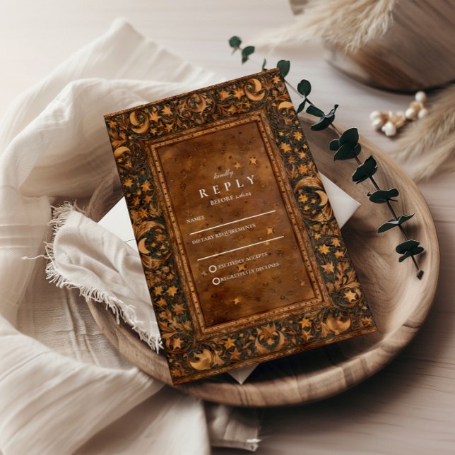 Cartão RSVP Casamento Gótico Barroco Celestial (Criador carregado)