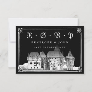 Cartão RSVP Casamento Gótico Borda de Castelo de Vampiro Preto