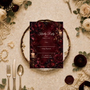 Cartão RSVP Casamento Gótico Borgonha Romântico