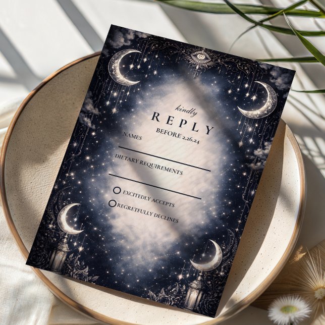 Cartão RSVP Casamento Gótico Celestial Moon (Criador carregado)
