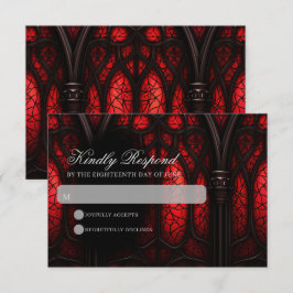 Cartão RSVP Casamento Gótico da Catedral Vermelha e Negra Eleg