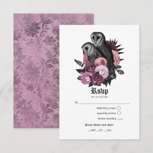 Cartão RSVP Casamento Gótico de Corujas Rosa Antigo