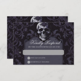 Cartão RSVP Casamento Gótico de Elegância Roxo Boho Skull