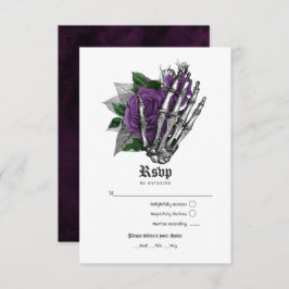 Cartão RSVP Casamento Gótico de Esqueleto Floral Roxo