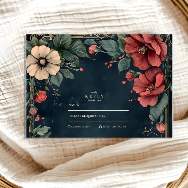 Cartão RSVP Casamento Gótico Floral Barroco (Criador carregado)