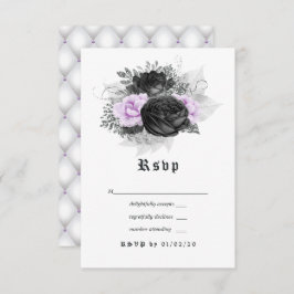 Cartão RSVP Casamento Gótico Floral Preto Roxo e Prata