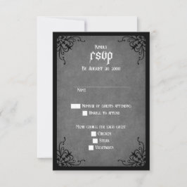 Cartão RSVP Casamento Gótico Negro cinza