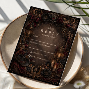 Cartão RSVP Casamento Gótico Ocidental Romântico