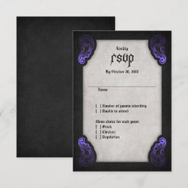 Cartão RSVP Casamento Gótico Preto Roxo