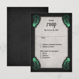 Cartão RSVP Casamento Gótico Preto Verde