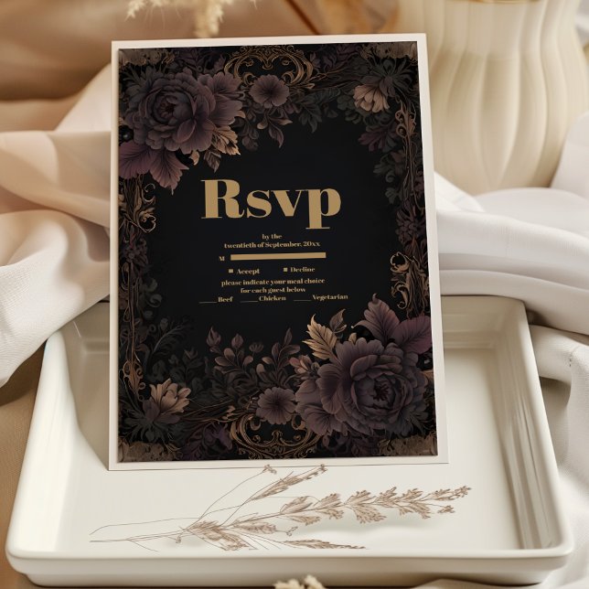 Cartão RSVP Casamento Gótico Real Vitoriano (Criador carregado)