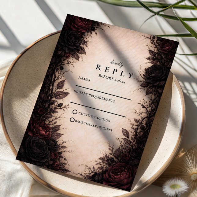 Cartão RSVP Casamento Gótico Rosa Escuro (Criador carregado)