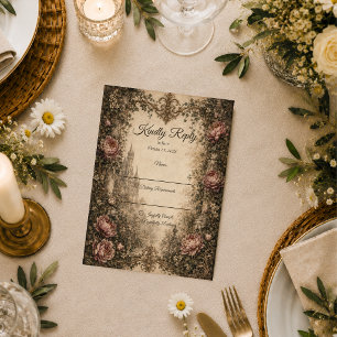 Cartão RSVP Casamento Gótico Vintage Romântico