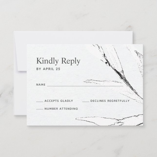 Cartão RSVP Casamento gráfico branco e preto (Frente)