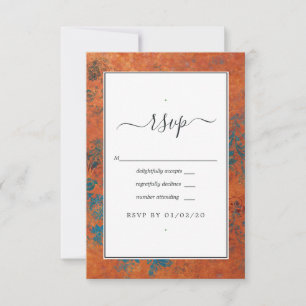 Cartão RSVP Casamento Grunge Cobre Pátina e Turquesa