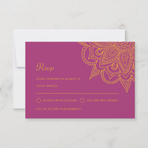 Cartão RSVP Casamento Hindu Mehndi, Cor de Rosa Moderna