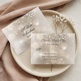 Cartão RSVP Casamento Horizontal com Brilho Prata Champanhe