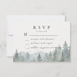 Cartão RSVP Casamento Horizontal de Árvore Verde da Montanha R