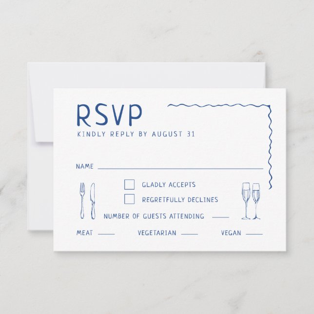 Cartão RSVP Casamento Ilustrado Desenhado À Mão (Frente)