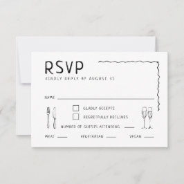Cartão RSVP Casamento Ilustrado Desenhado À Mão