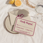 Cartão RSVP Casamento Imporal De Brincadeira Colorida Moderna<br><div class="desc">Uma simples e elegante carta colorida retro de casamento. Isso tem um passado cremoso moderno vintage com um roteiro burgundy. Minimalista e chic com letra manuscrita. Tudo é editável clicando no botão personalizar.</div>