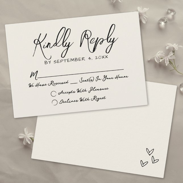 Cartão RSVP Casamento Imporal Simples Desenhado Vintage (Simple Hand Drawn Vintage Whimsical Wedding RSVP Card)