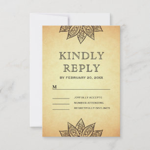 Cartão RSVP Casamento indiano do Henna de Mehendi do vintage