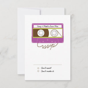 Cartão RSVP Casamento Indie retro de Mixtape (roxo/limão)