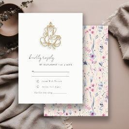 Cartão RSVP Casamento Índio de Blush Dourado Wildflower Ganesh