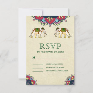 Cartão RSVP Casamento índio dos elefantes tradicionais