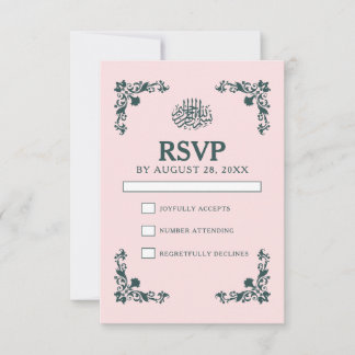 Cartão RSVP Casamento Islâmico com Rosa Suave e Cinza Ardósia