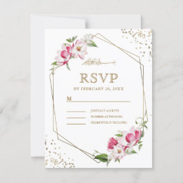 Cartão RSVP Casamento Islâmico de Frame Dourado Geométrico, Ro