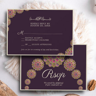 Cartão RSVP Casamento Islâmico de Padrão Geométrico Elegante e