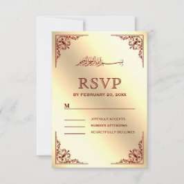 Cartão RSVP Casamento Islâmico Elegante e Muçulmano Dourado